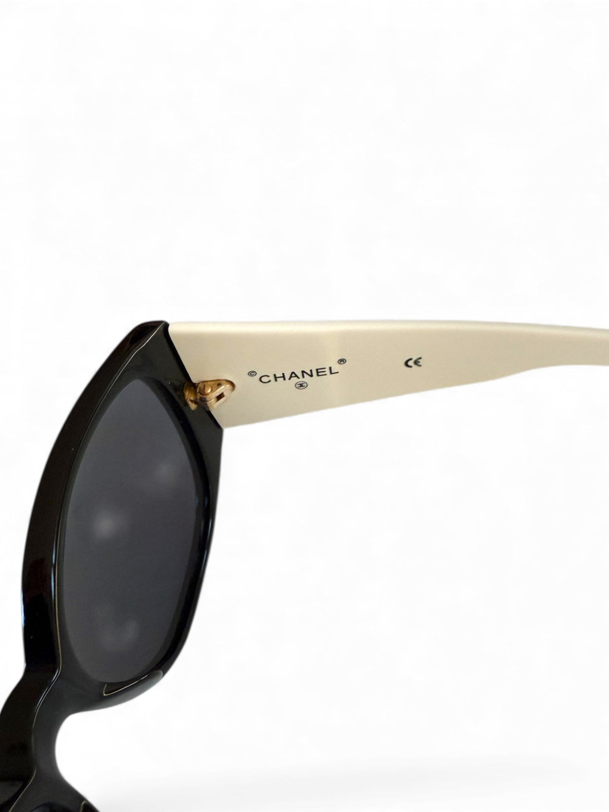 Chanel Black and White Sunglasses With Blue Tinted Lenses