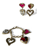 Lacroix Vintage Large Gold Plated Heart Charm Clip-On Earrings and Matching Bracelet