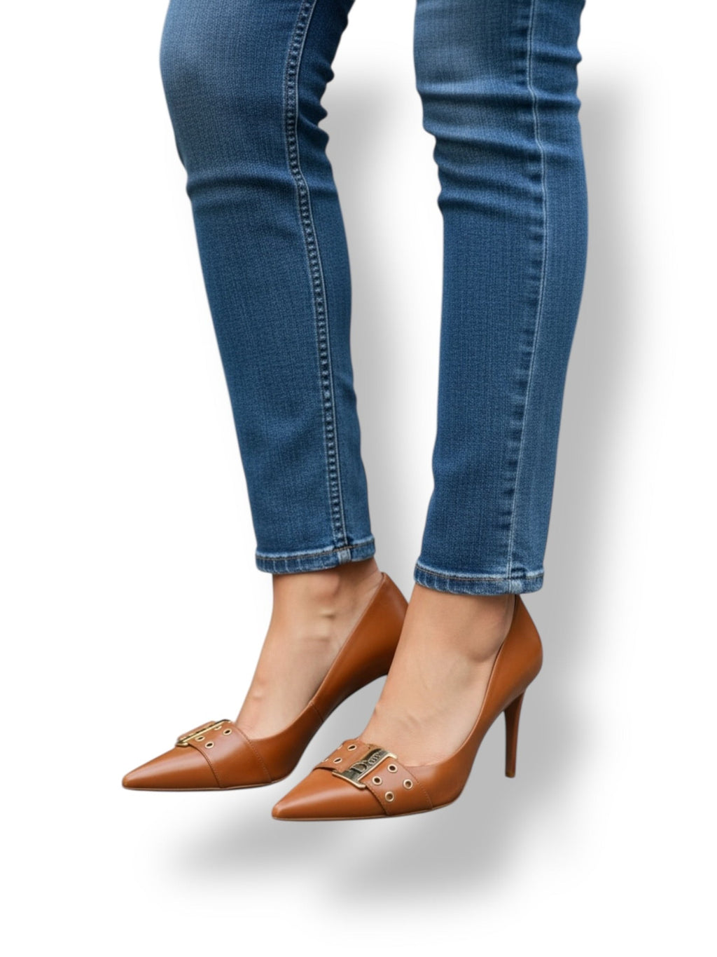 Dior Tan Stiletto Shoes With Buckle And Grommet Design