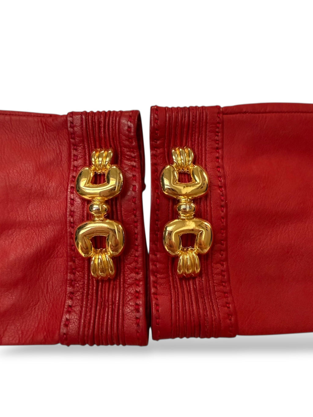 Hermès Lipstick Red Lambskin Gloves With Gold Chain Detail