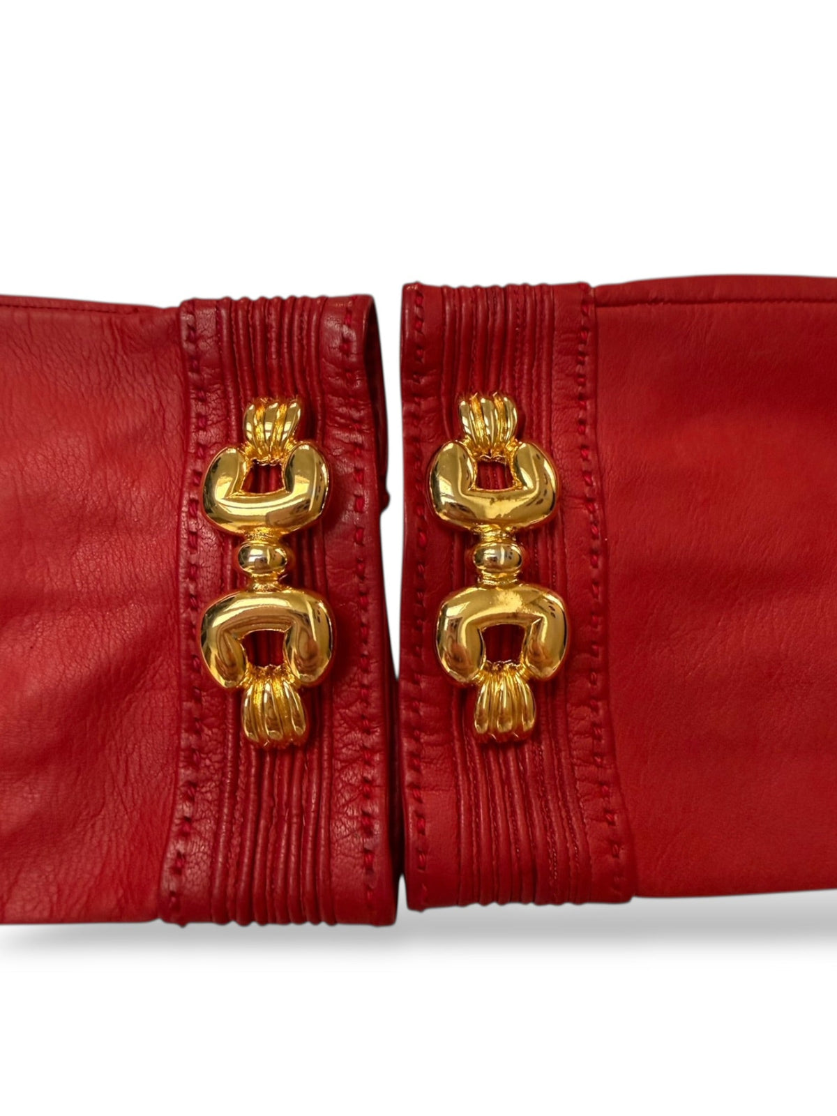 Hermès Lipstick Red Lambskin Gloves With Gold Chain Detail