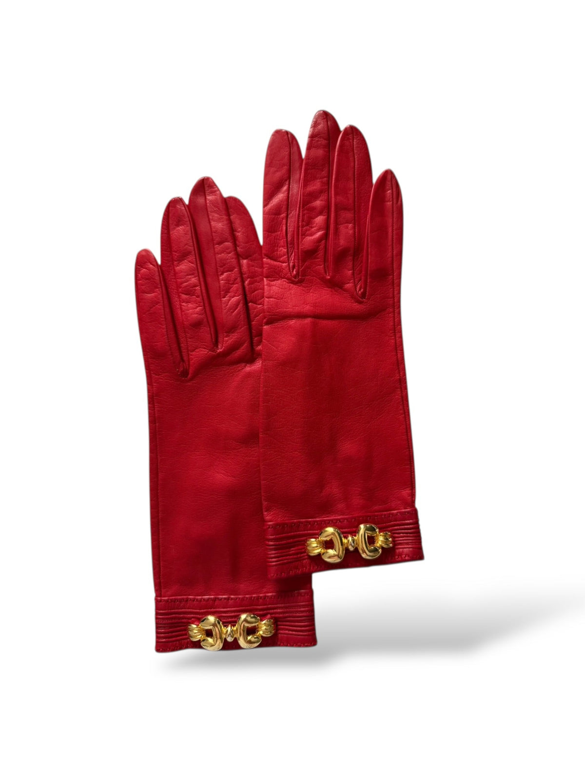 Hermès Lipstick Red Lambskin Gloves With Gold Chain Detail