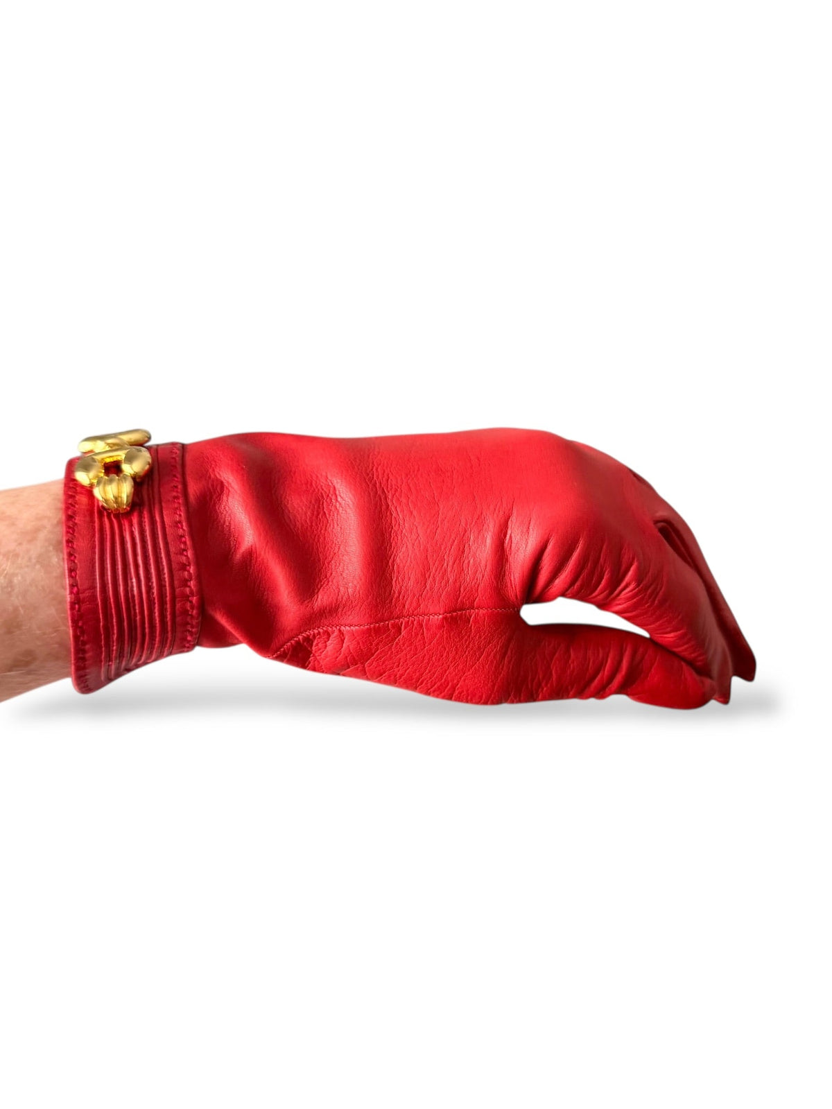 Hermès Lipstick Red Lambskin Gloves With Gold Chain Detail