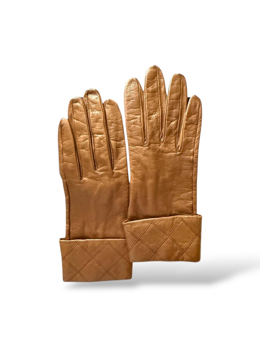 Chanel Tan Leather Matelassé Gloves
