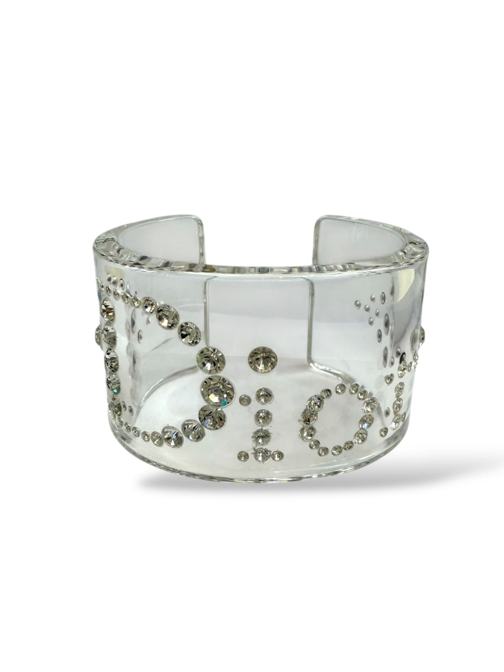 Dior Clear Resin Crystal Logo Cuff Bracelet