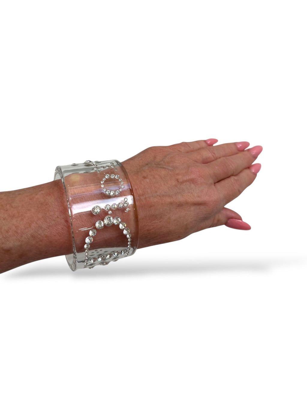 Dior Clear Resin Crystal Logo Cuff Bracelet