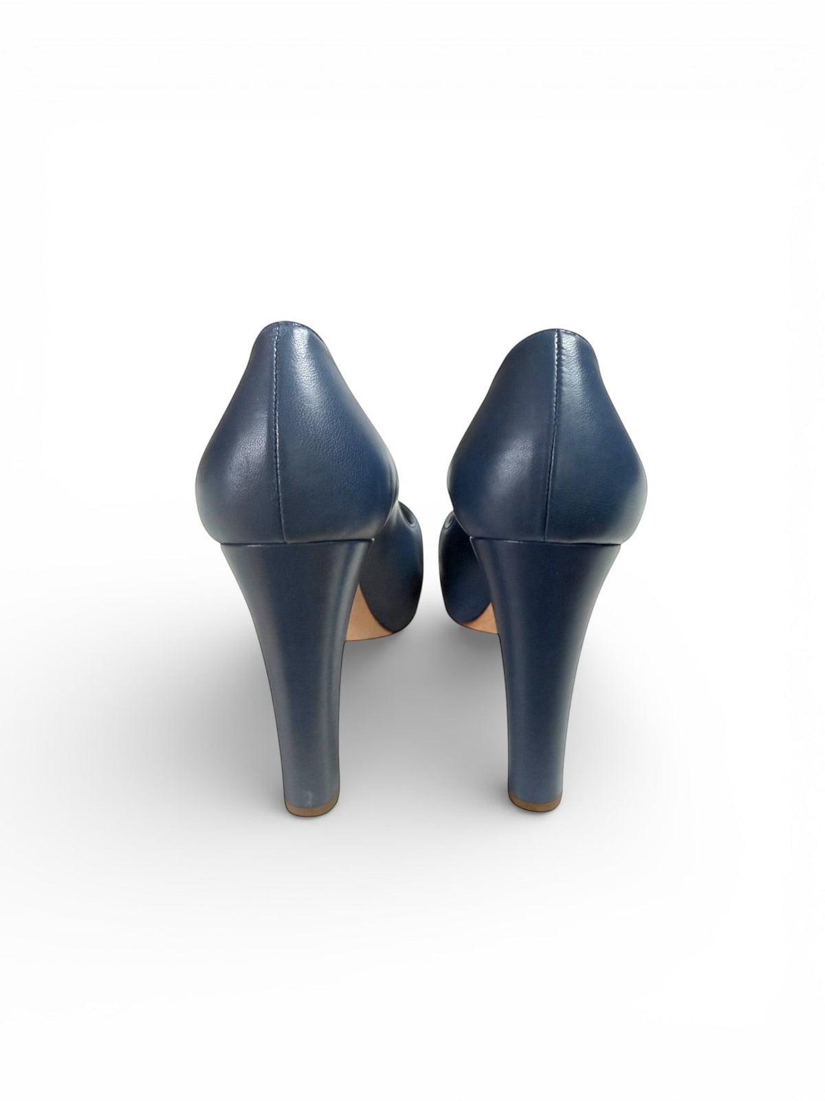 Chanel Navy and Burgundy High Block Heeled Pumps