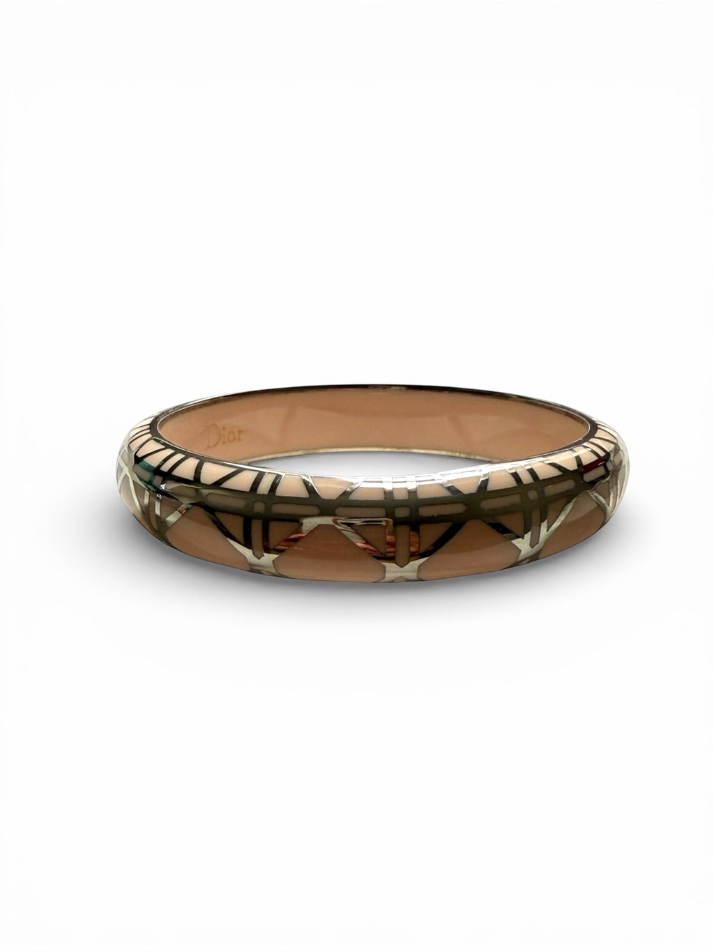 Dior Enamel Bangle Art Deco Design with Peach and Silver Tone
