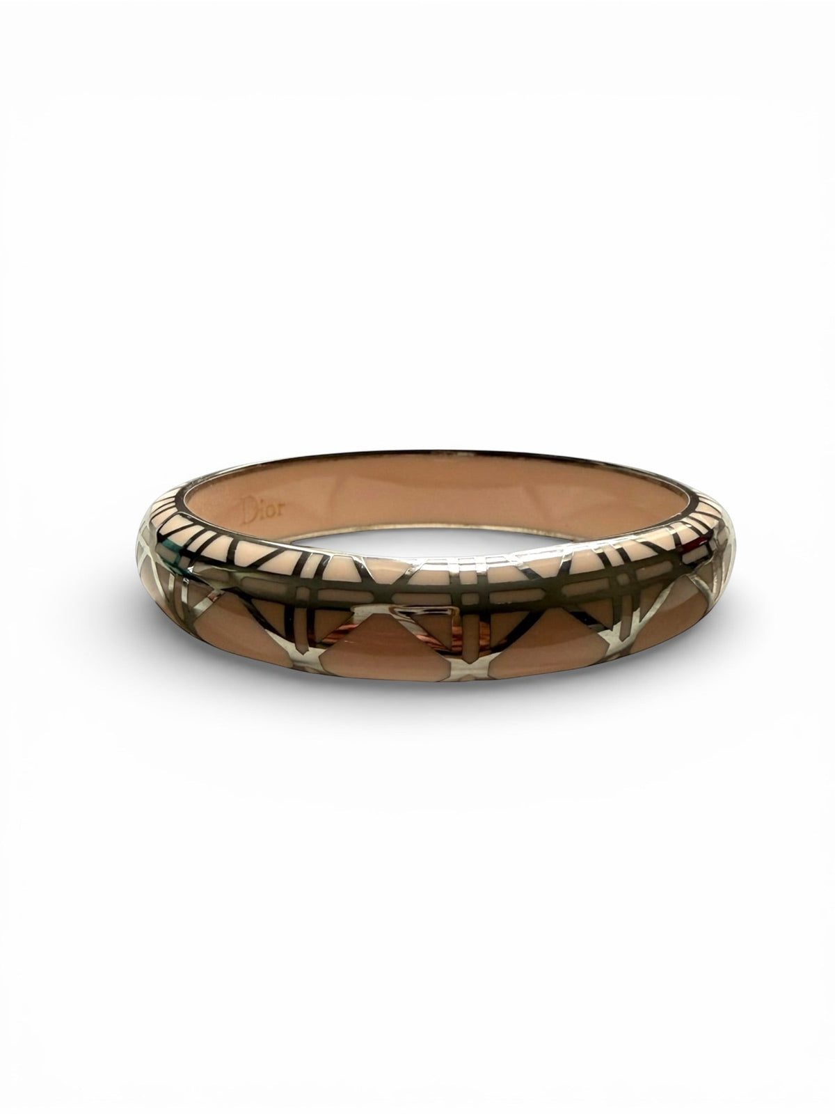 Dior Enamel Bangle Art Deco Design with Peach and Silver Tone