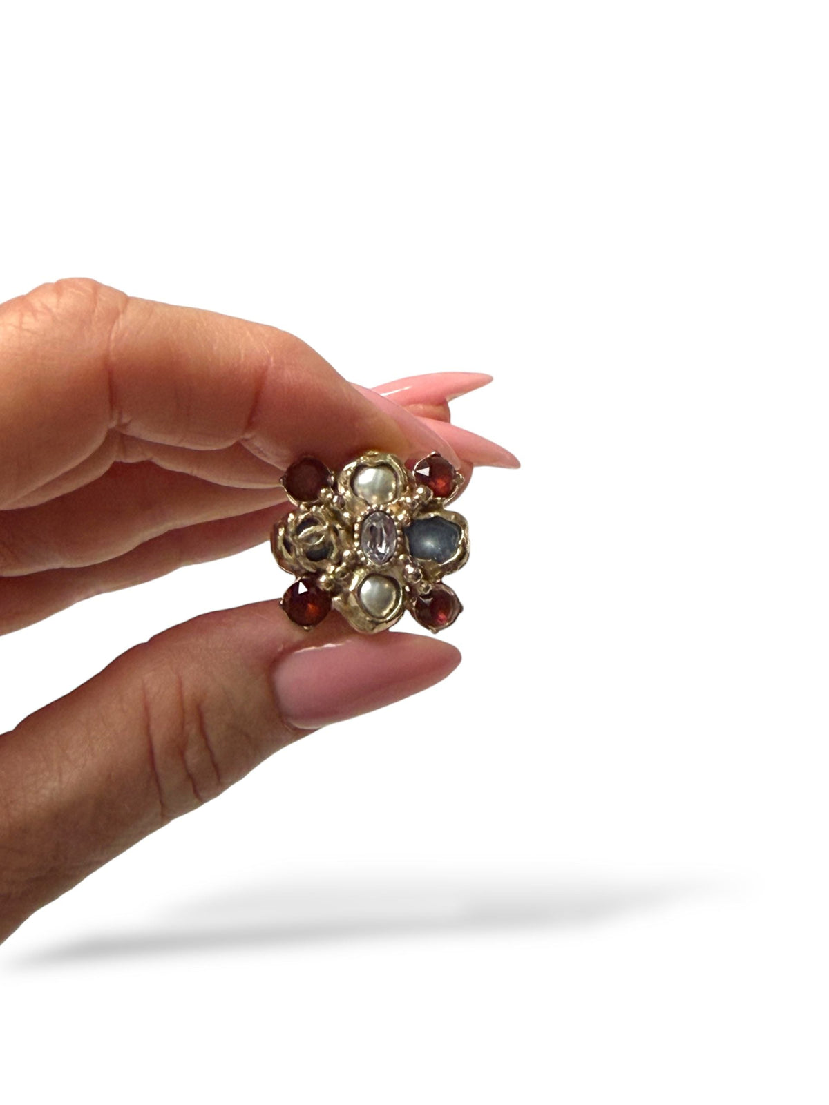 Chanel Gold Plated Crystal and Faux Pearl CC Ring