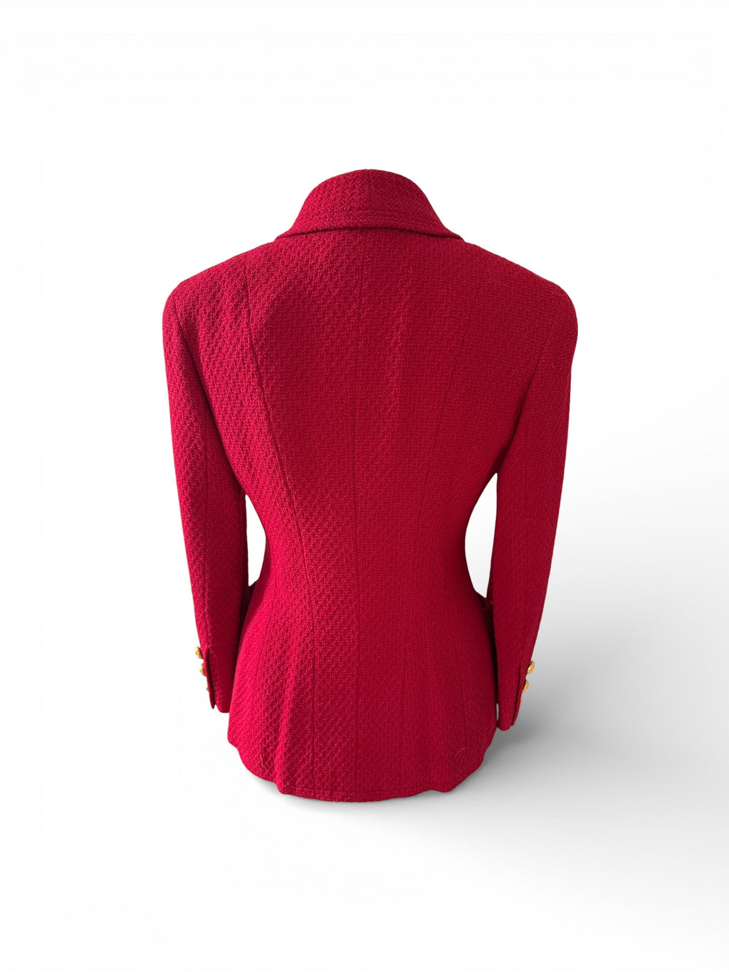 Chanel Red Woollen and Weave Gold Button Suit