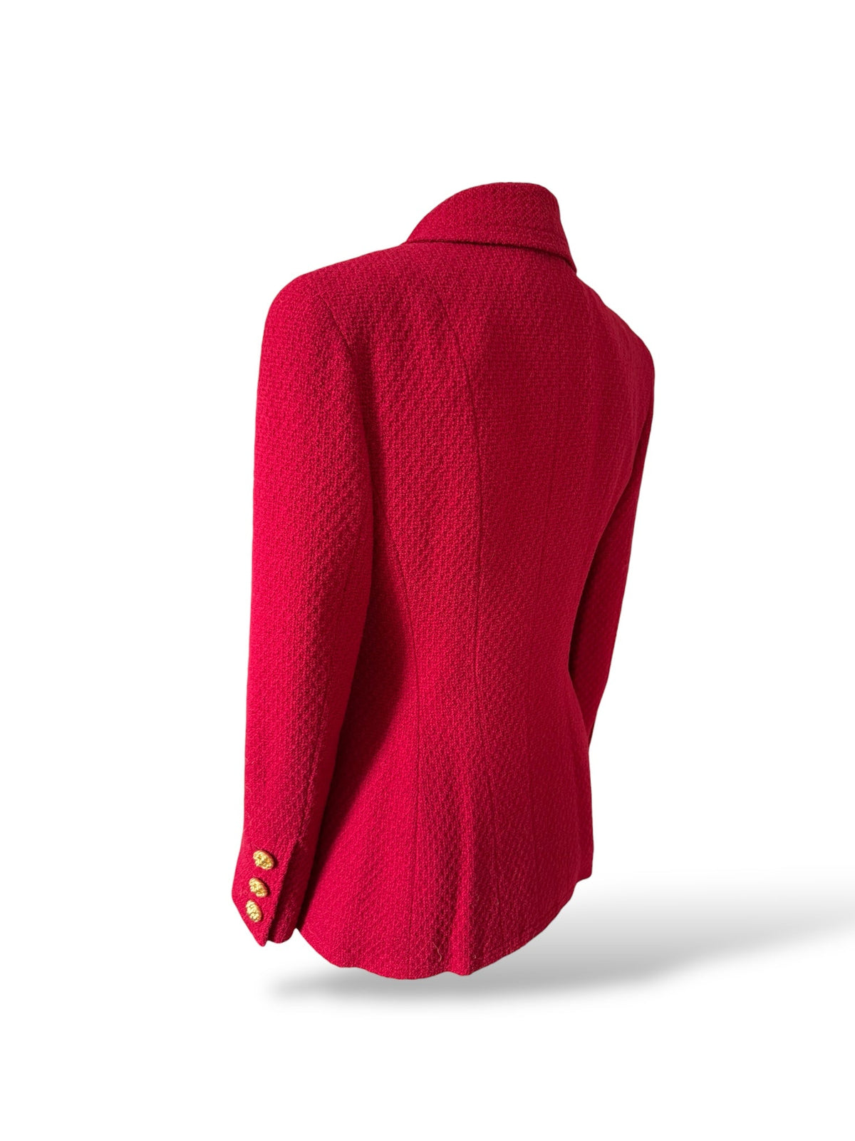 Chanel Red Woollen and Weave Gold Button Suit