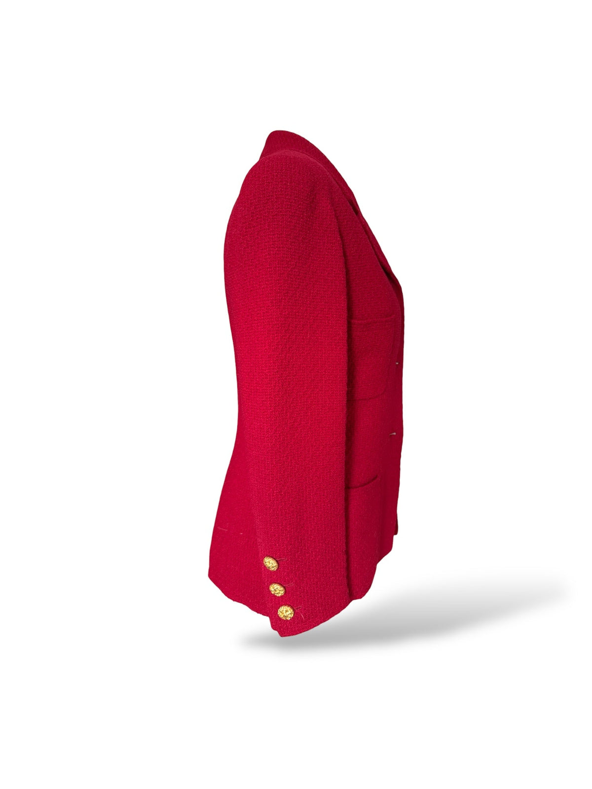 Chanel Red Woollen and Weave Gold Button Suit