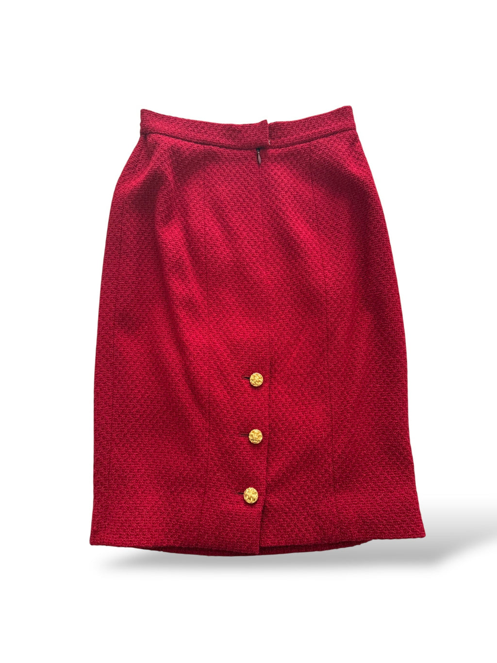Chanel Red Woollen and Weave Gold Button Suit