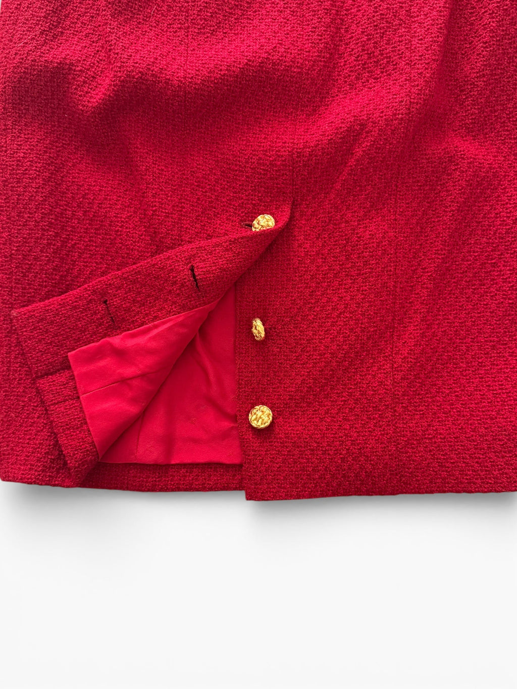 Chanel Red Woollen and Weave Gold Button Suit