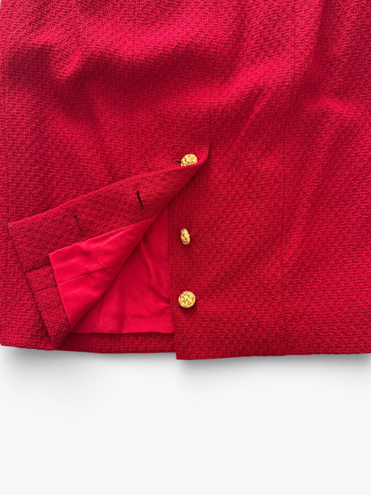 Chanel Red Woollen and Weave Gold Button Suit