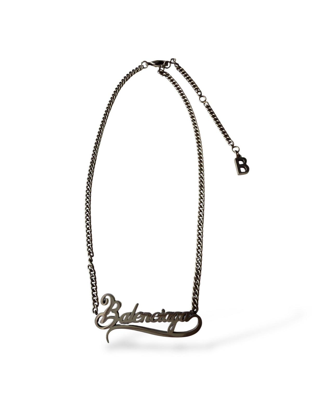 Balenciaga Typo Valentine Logo Silver Tone Necklace