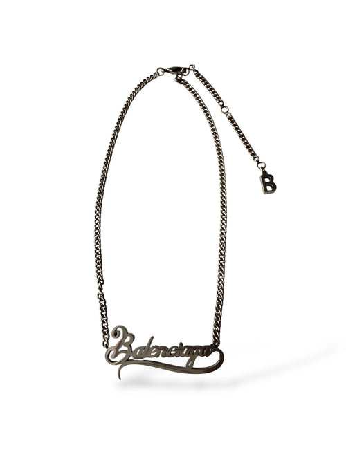 Balenciaga Typo Valentine Logo Silver Tone Necklace