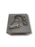 Balenciaga Typo Valentine Logo Silver Tone Necklace