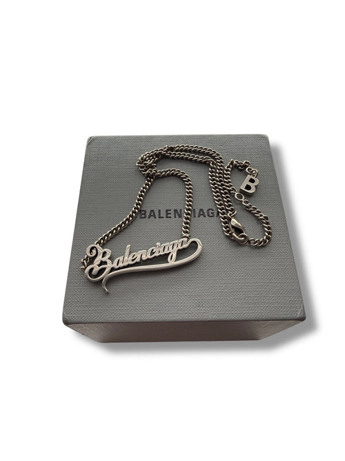 Balenciaga Typo Valentine Logo Silver Tone Necklace