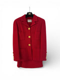 Chanel Red Woollen and Weave Gold Button Suit