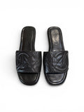 Chanel “CC” Logo Black Leather Matelassé Mules