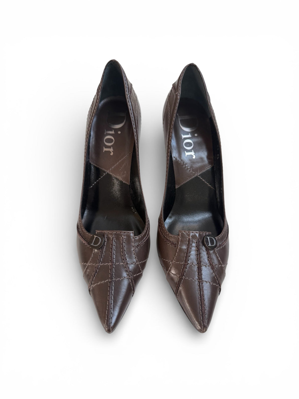 Dior Brown Stitched Leather Stiletto Court Shoes