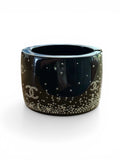 Chanel Black Lucite Hinged Oval Mini Pearl Cuff Bracelet
