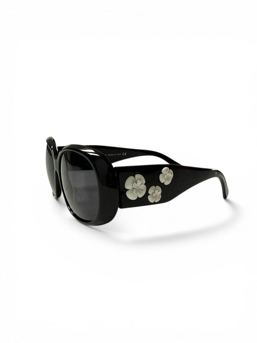 Chanel Black Frame and White Camellia Sunglasses