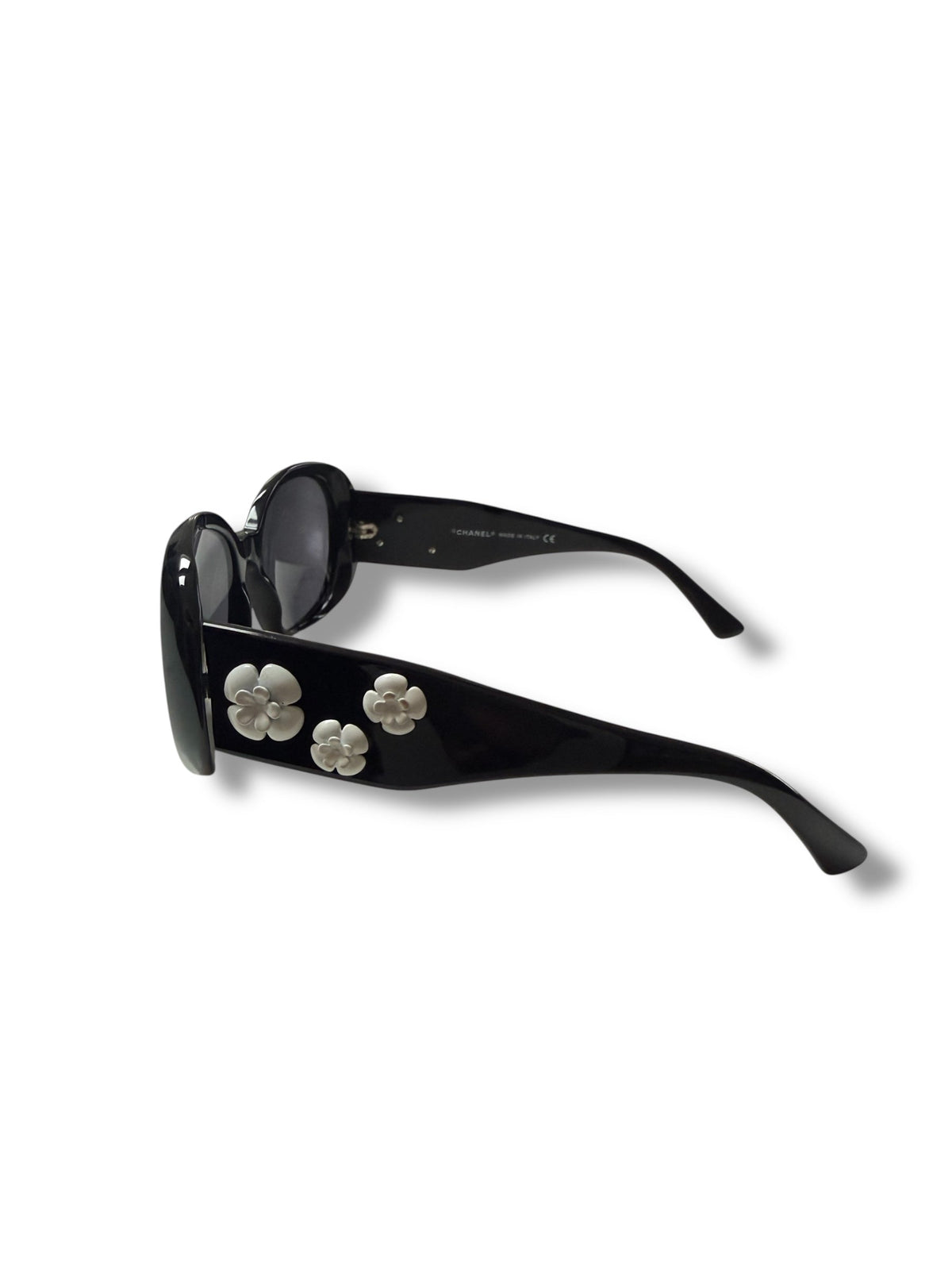 Chanel Black Frame and White Camellia Sunglasses
