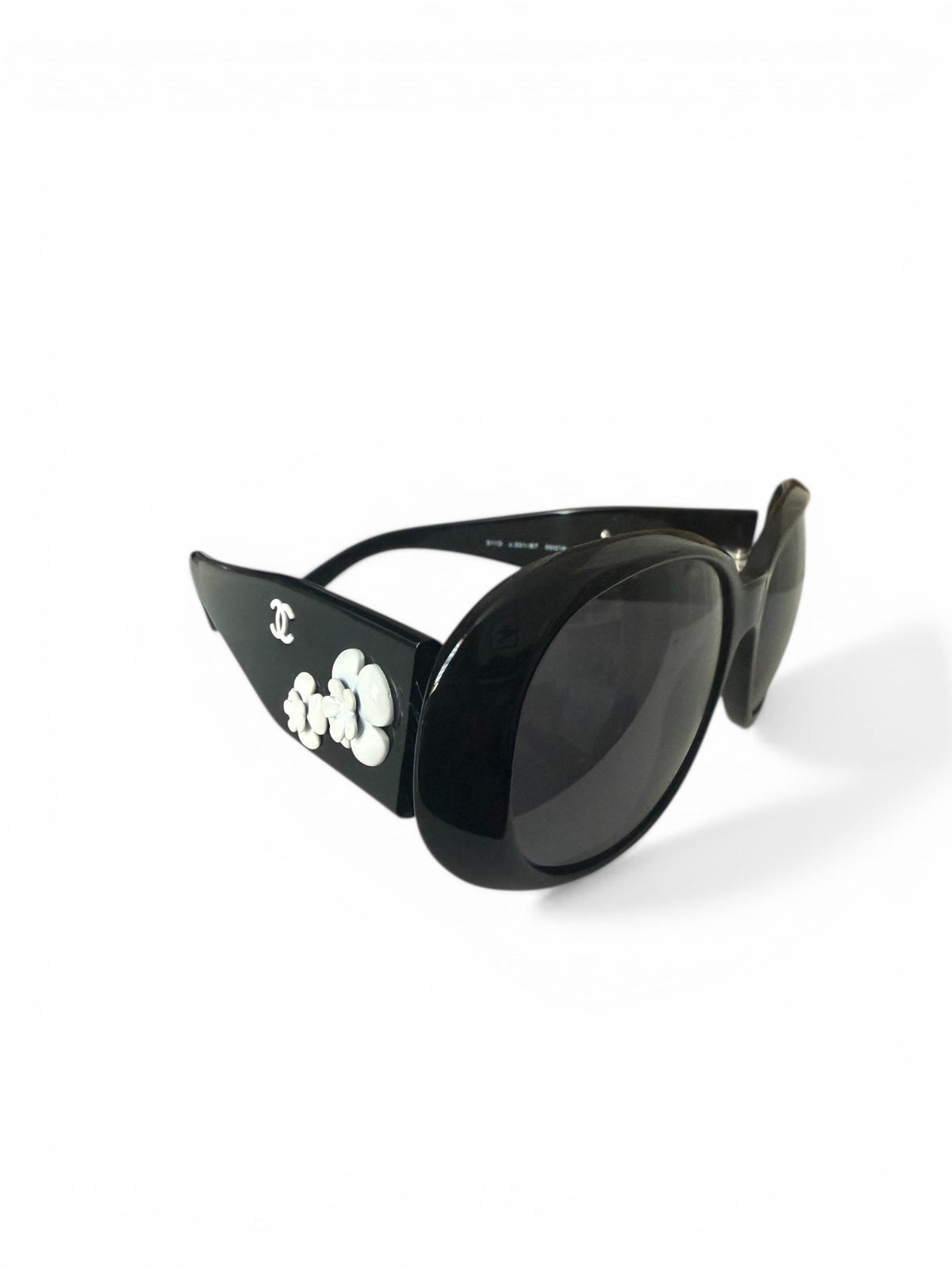 Chanel Black Frame and White Camellia Sunglasses
