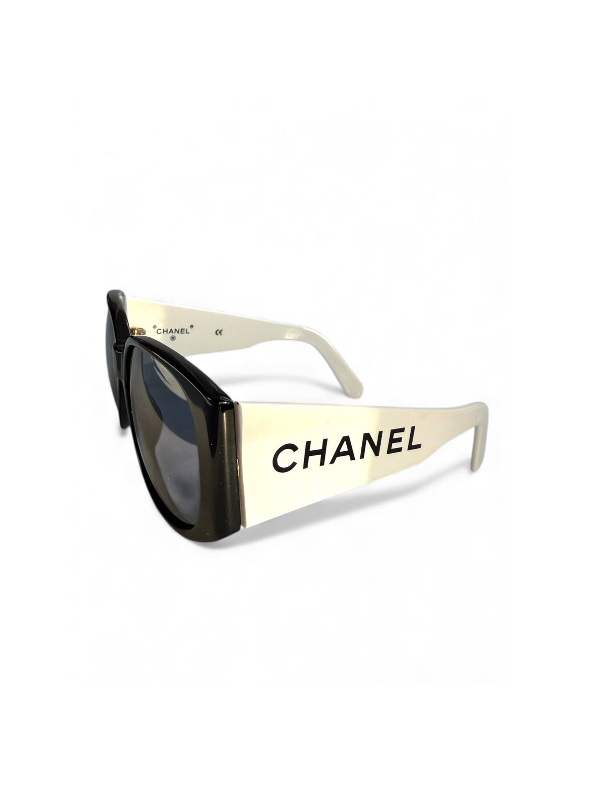 Chanel Black and White Sunglasses With Blue Tinted Lenses