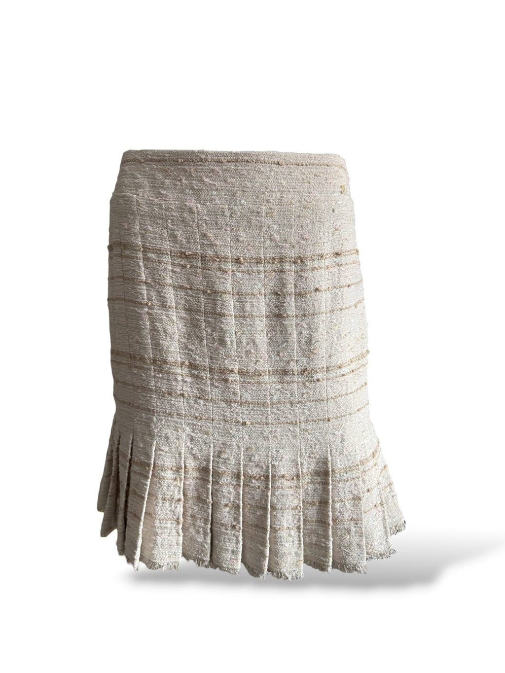 Chanel Pink White and Beige Bouclé Knee Length Skirt