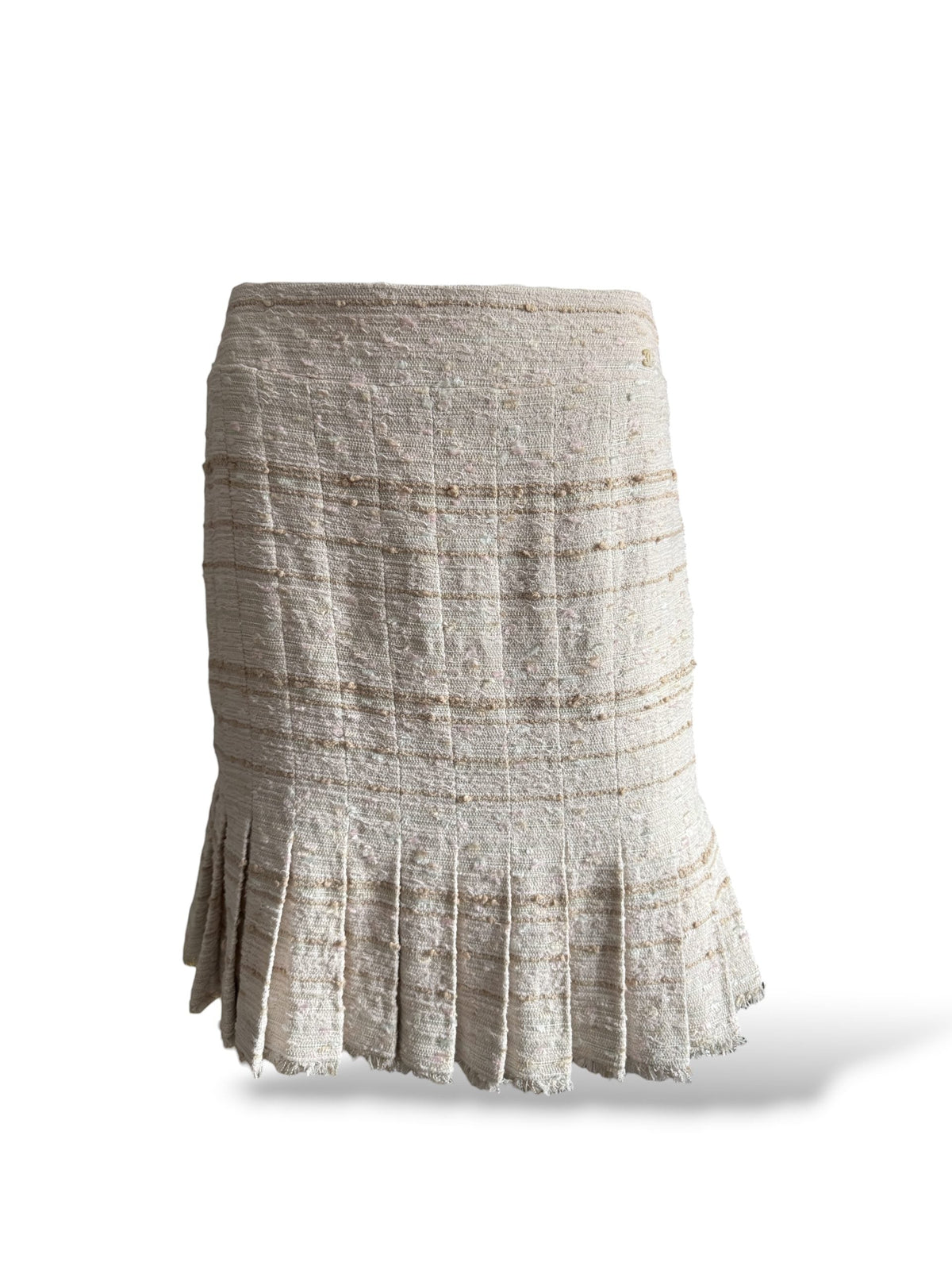 Chanel Pink White and Beige Bouclé Knee Length Skirt