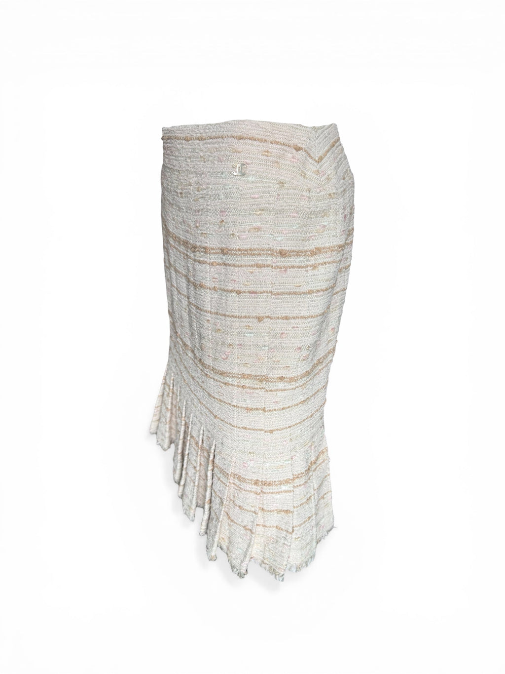 Chanel Pink White and Beige Bouclé Knee Length Skirt