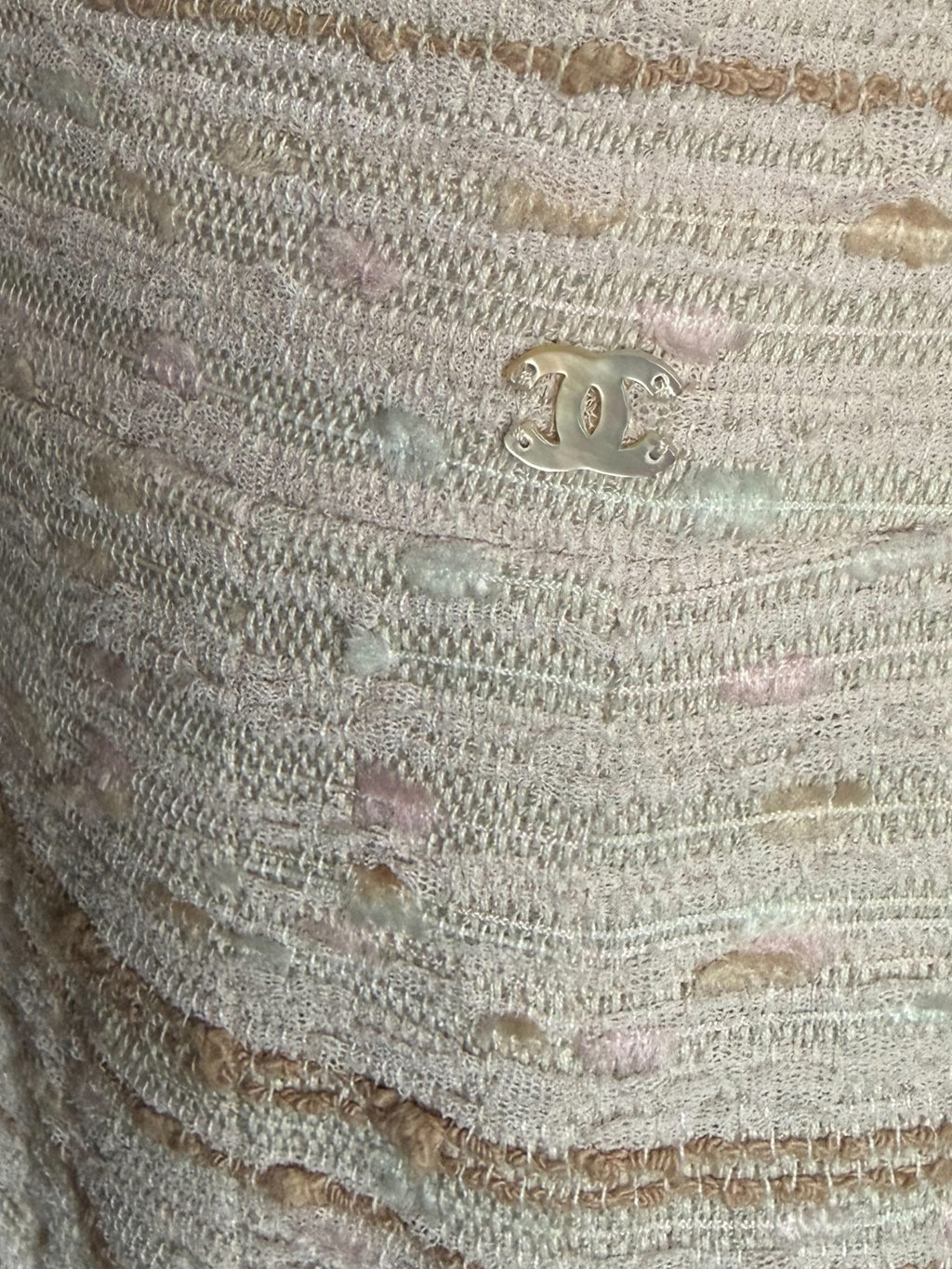 Chanel Pink White and Beige Bouclé Knee Length Skirt
