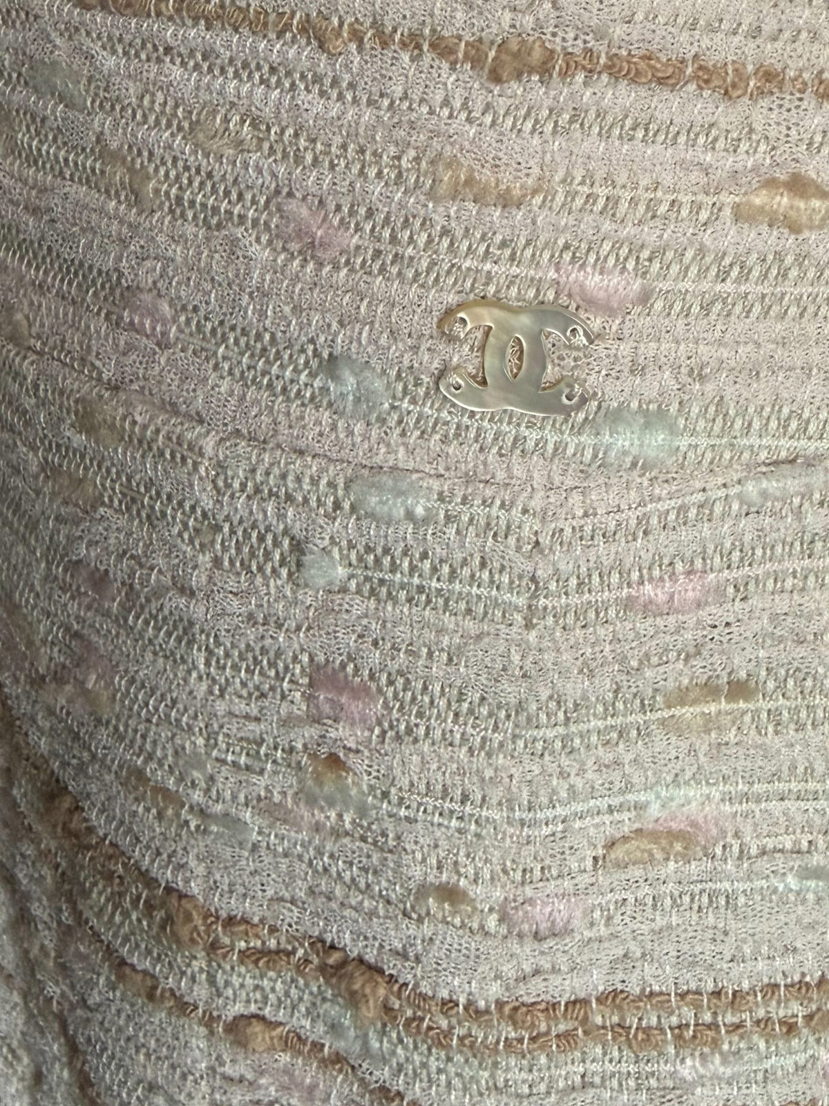 Chanel Pink White and Beige Bouclé Knee Length Skirt