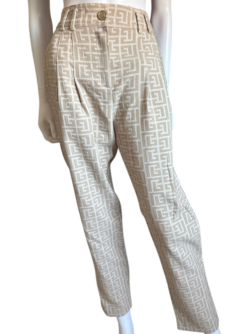 Balmain Cream Monogram Trousers