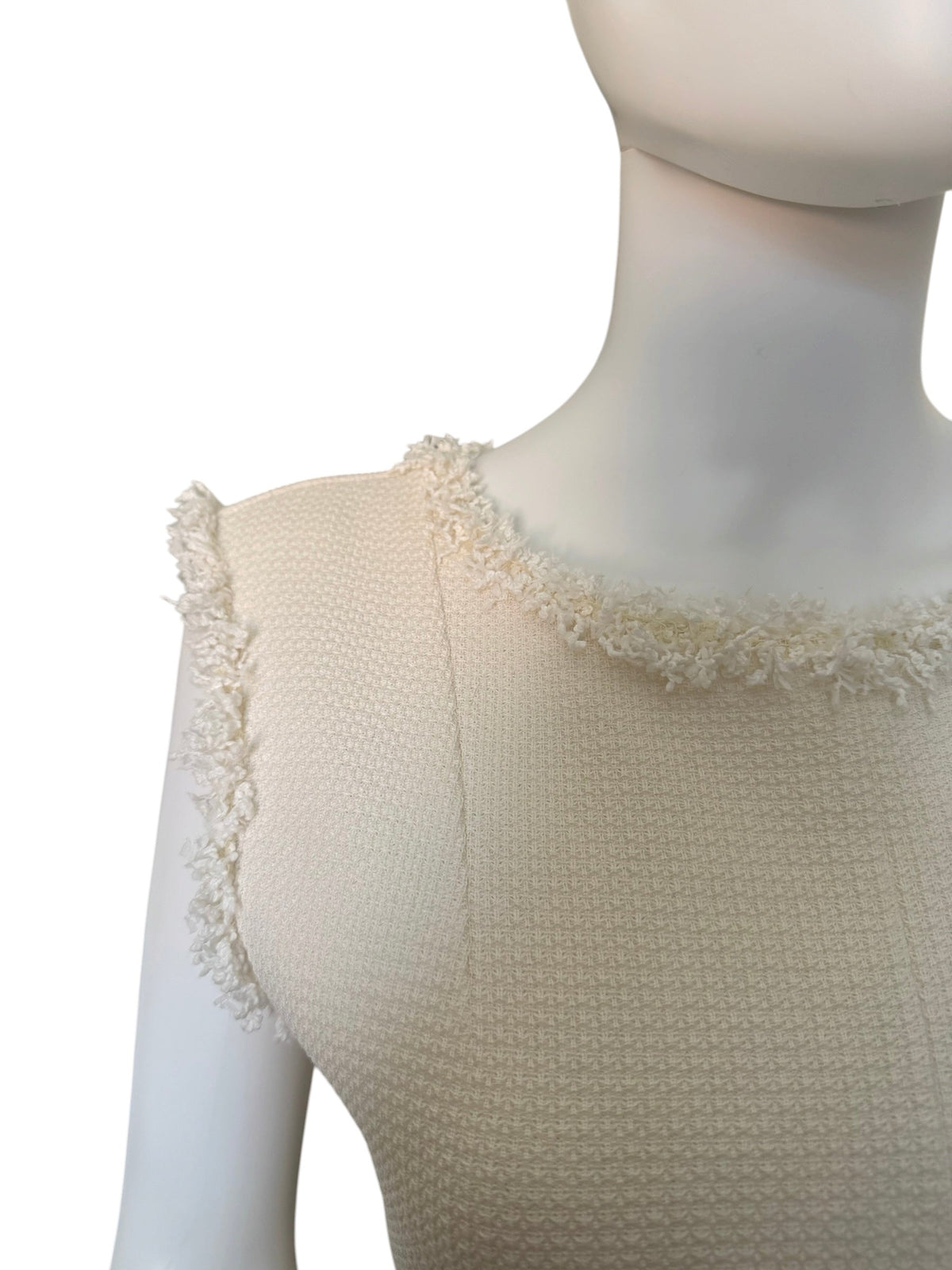 Chanel Cream Sleeveless Waffle Top With Fringe Detail