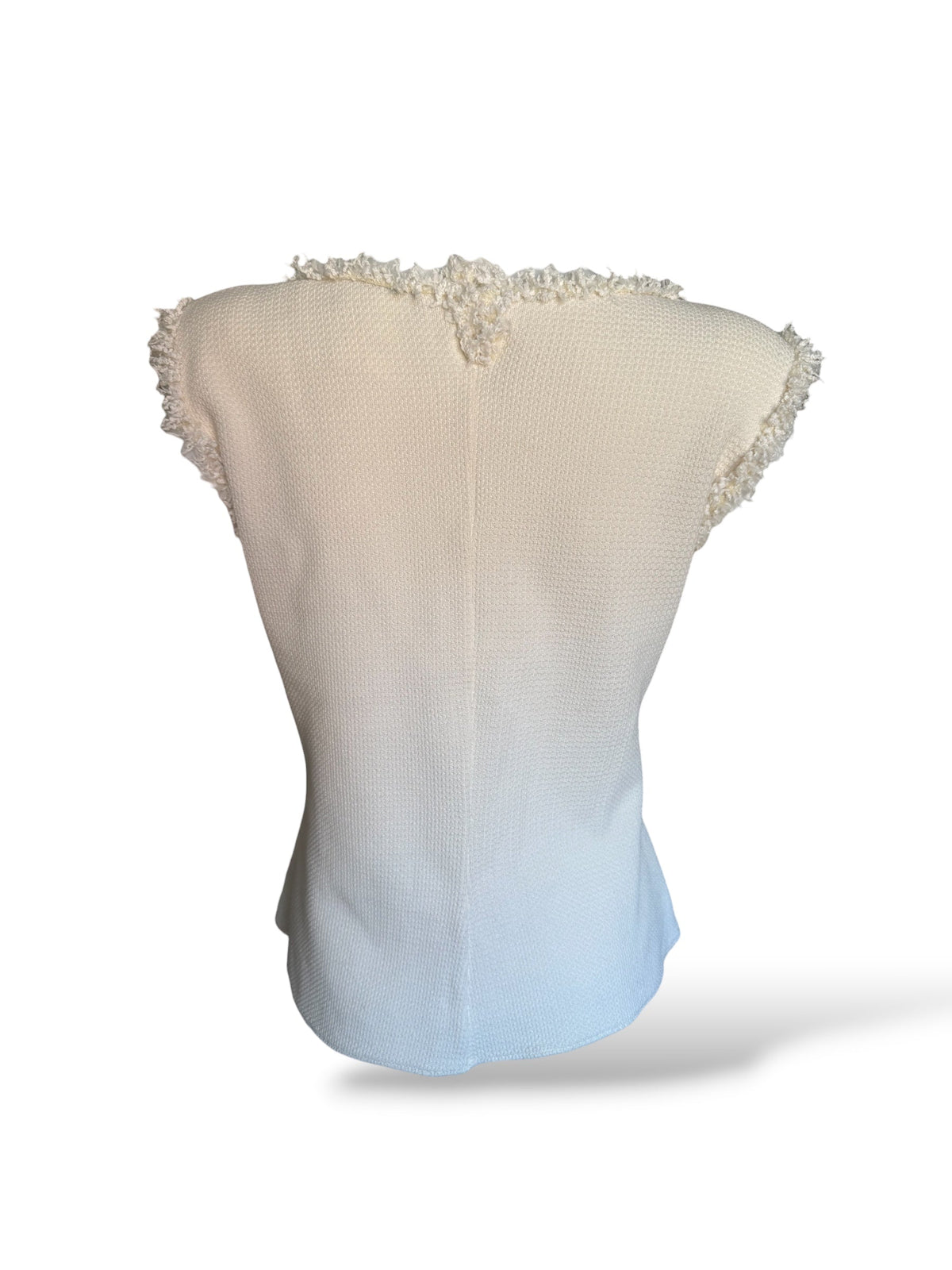 Chanel Cream Sleeveless Waffle Top With Fringe Detail