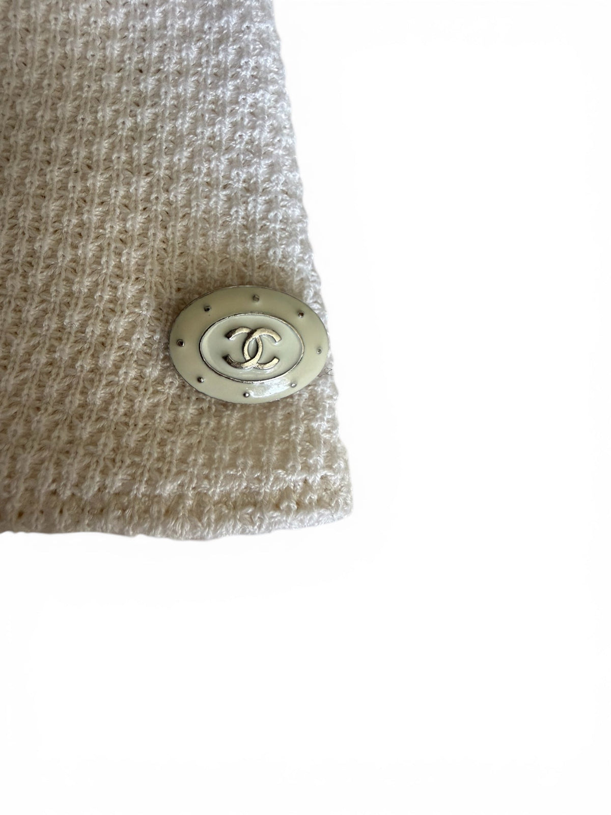 Chanel Cream Sleeveless Waffle Top With Fringe Detail