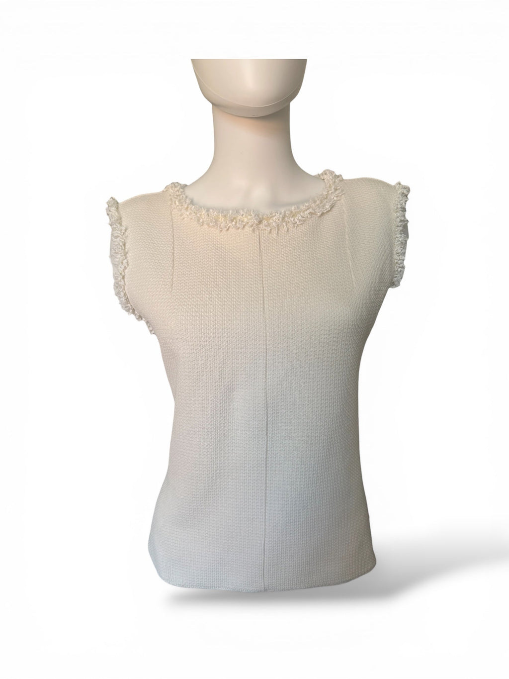 Chanel Cream Sleeveless Waffle Top With Fringe Detail
