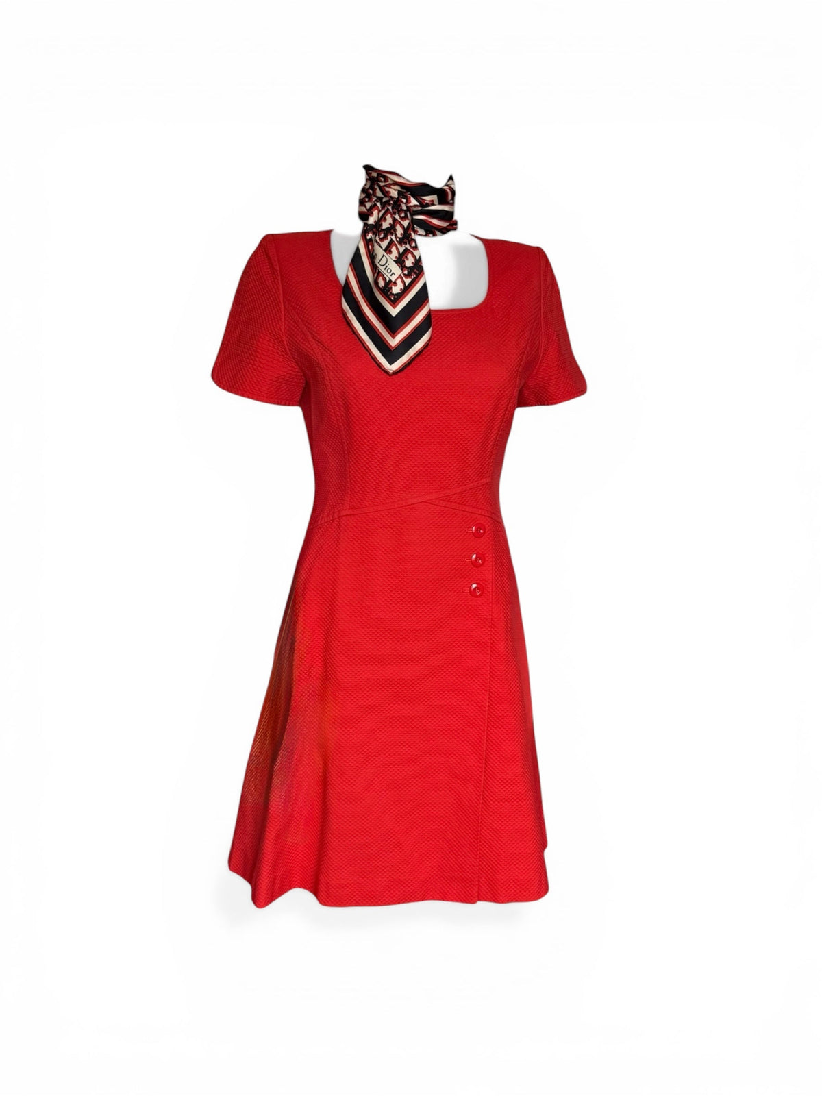 Dior Short Flared Red Dress With Button Detail