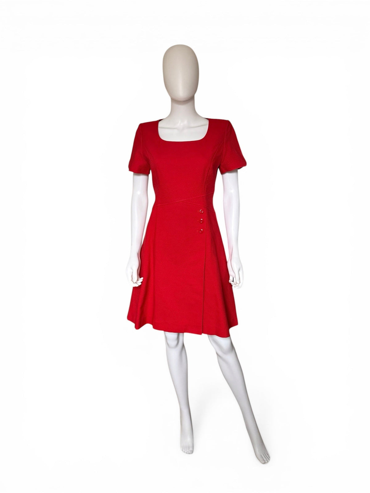 Dior Short Flared Red Dress With Button Detail