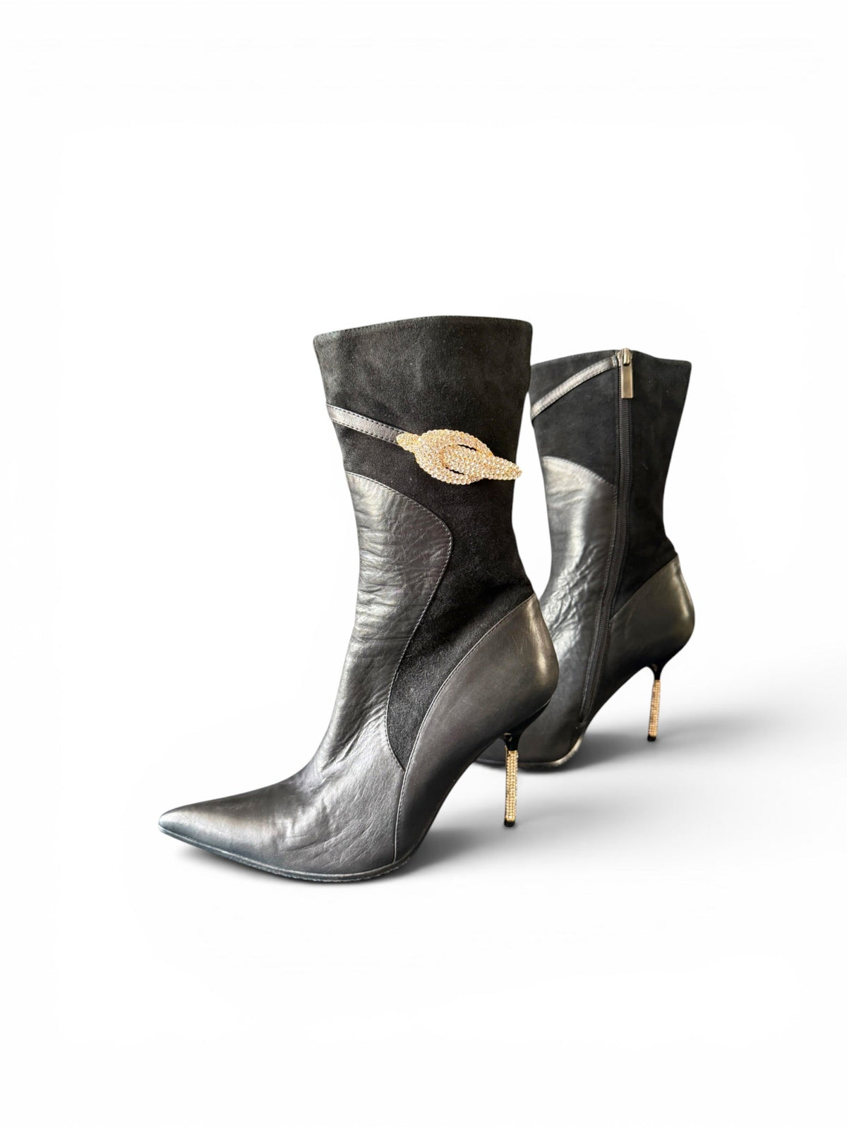 Gucci Black and Crystal Stilleto Heeled Ankle Boots