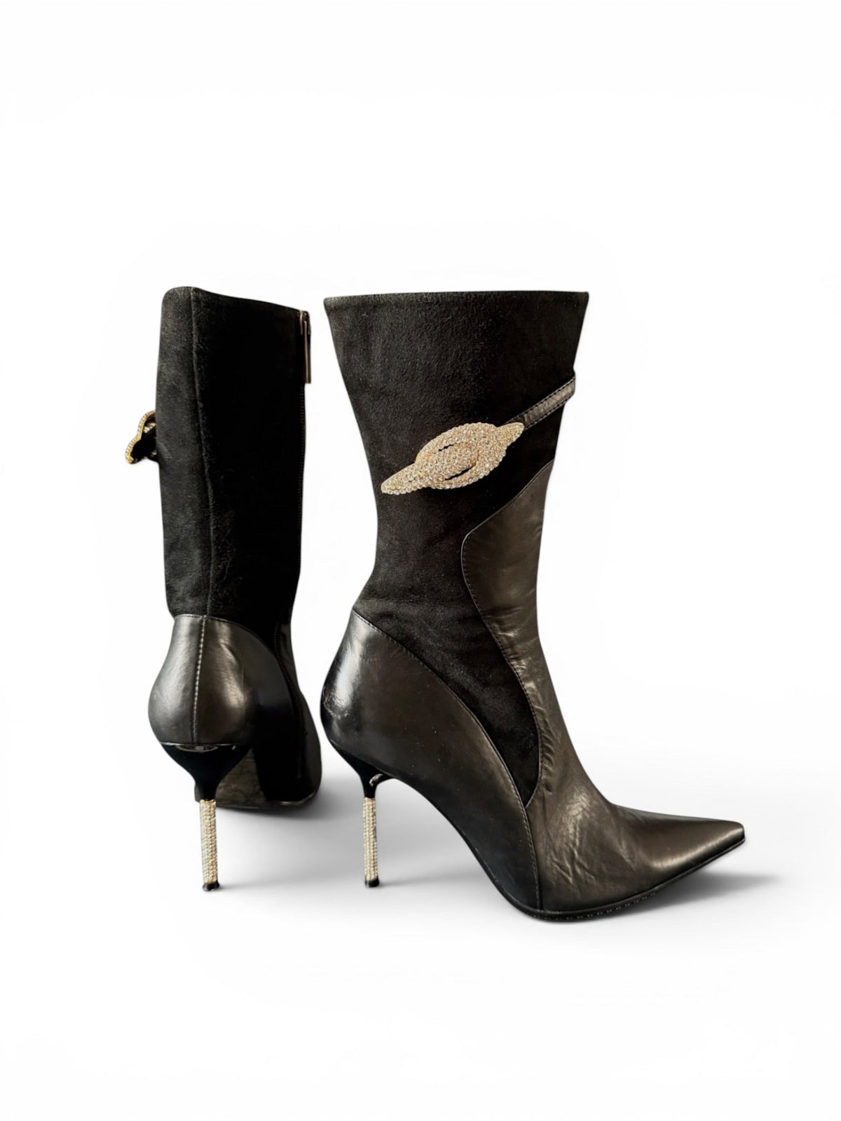 Gucci Black and Crystal Stilleto Heeled Ankle Boots