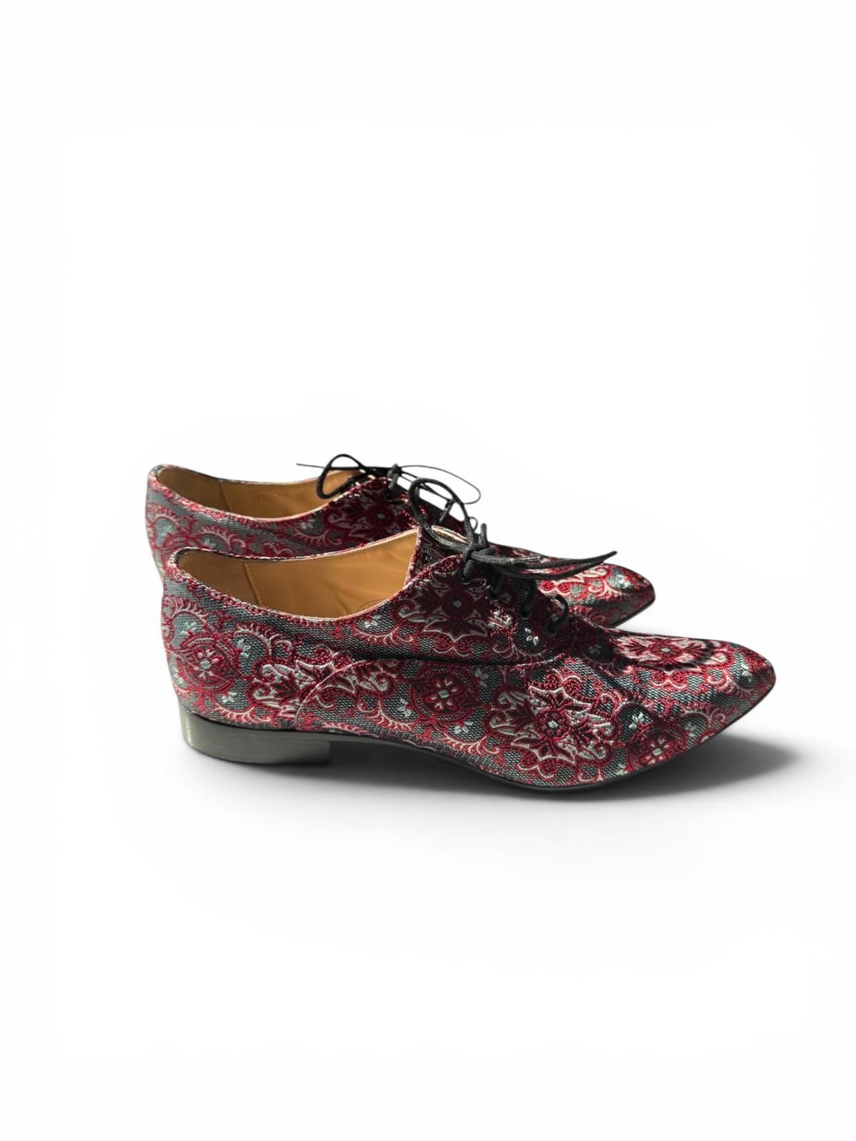 Emporio Armani Red Black Floral Brocade Oxford Shoes