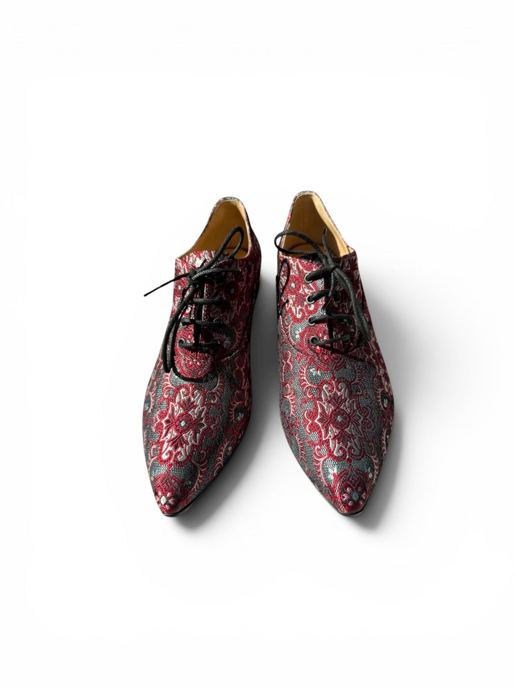 Emporio Armani Red Black Floral Brocade Oxford Shoes