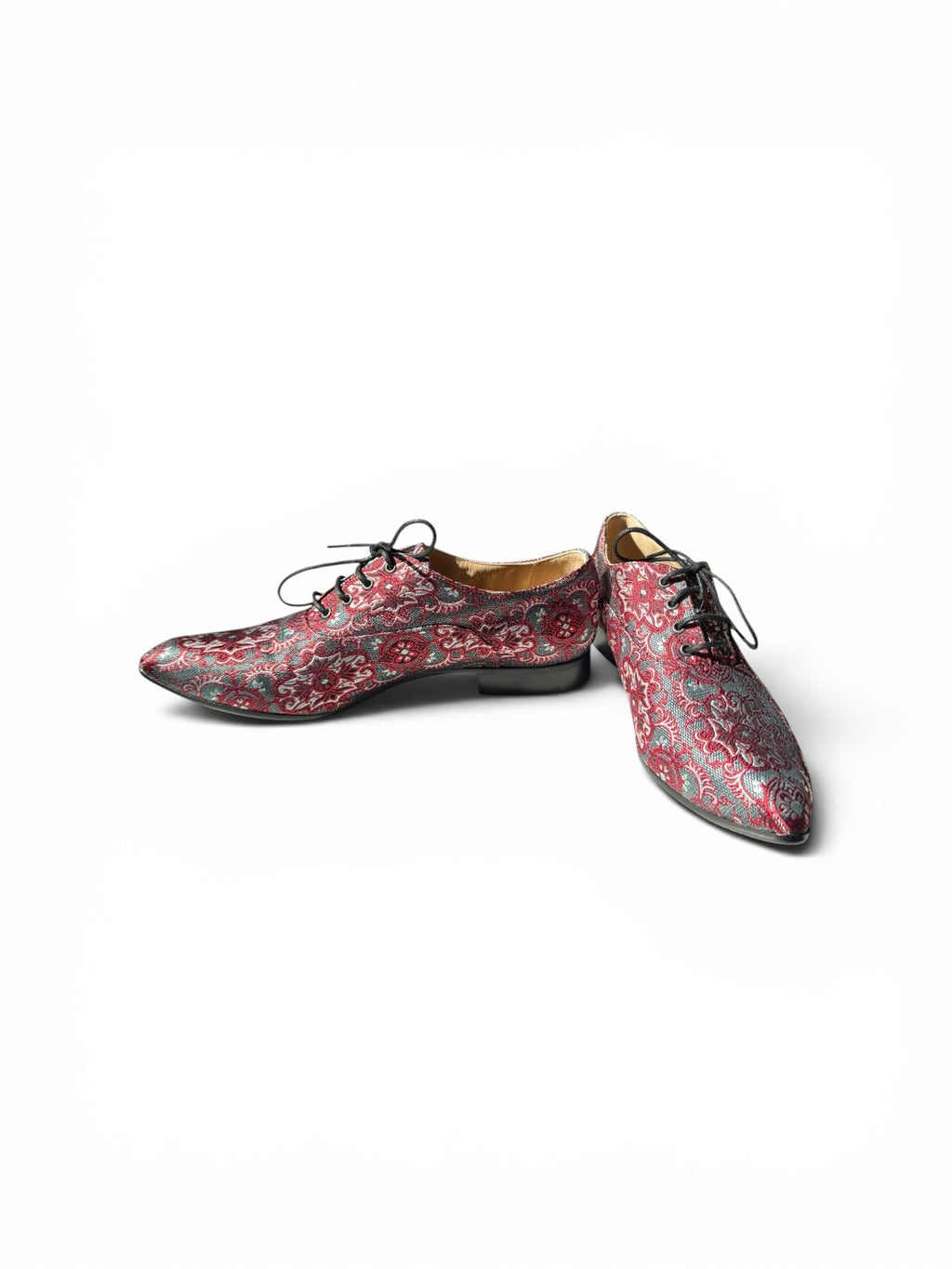 Emporio Armani Red Black Floral Brocade Oxford Shoes