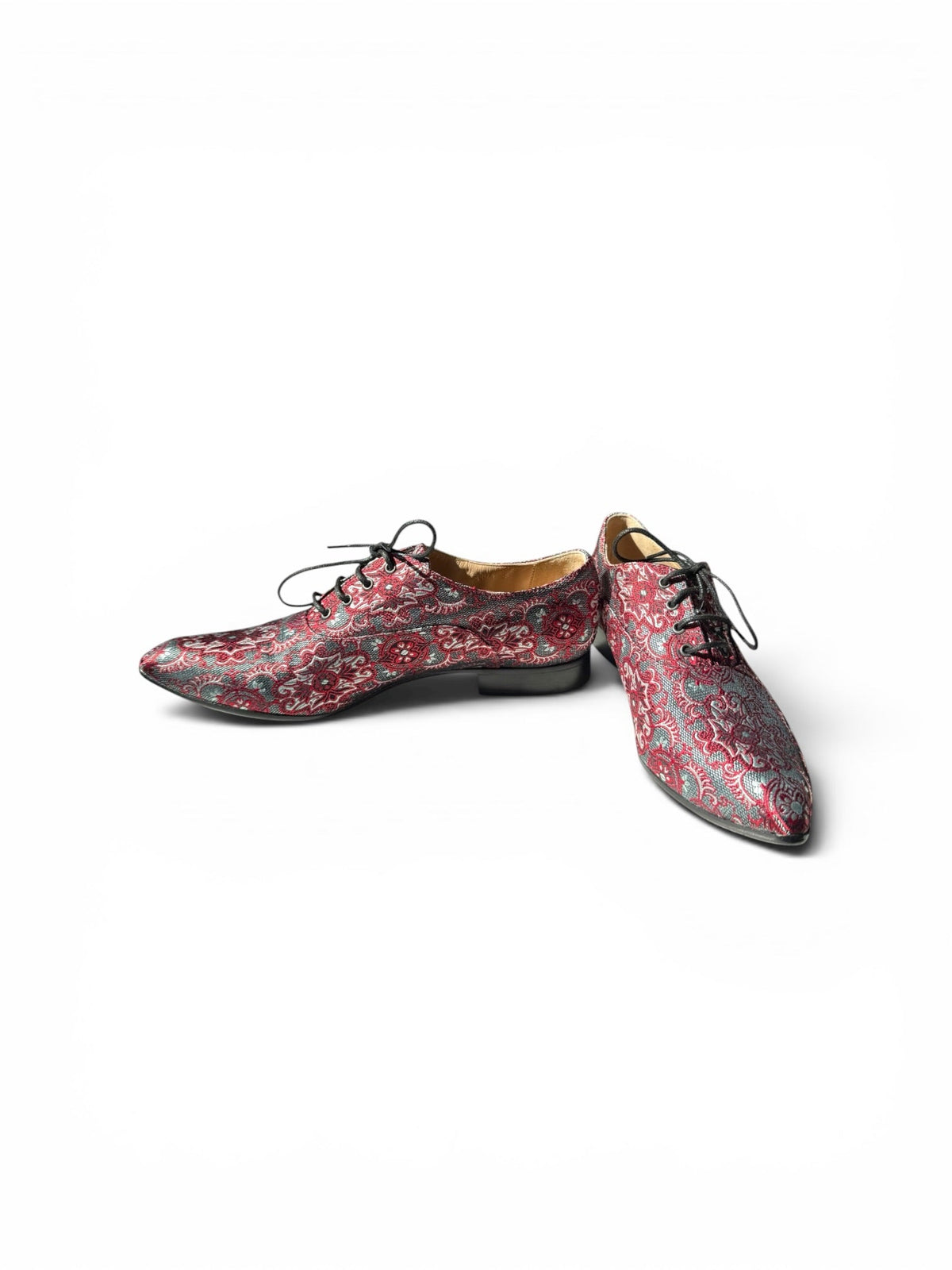 Emporio Armani Red Black Floral Brocade Oxford Shoes